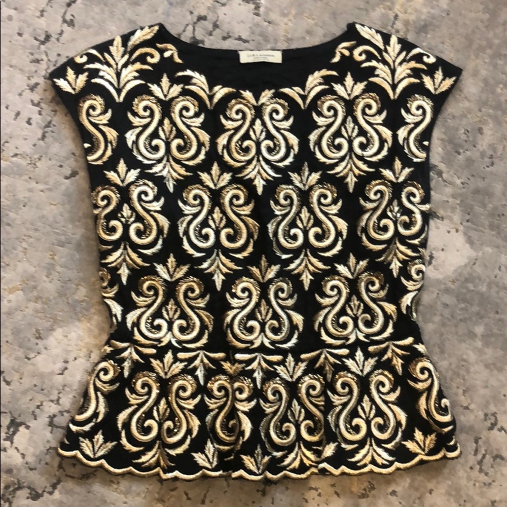 Zara Accessories Black and Gold beaded Peplum Top